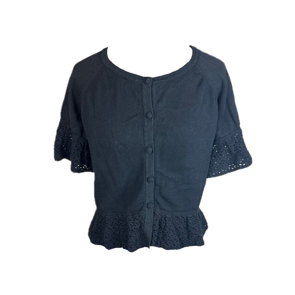 1990's Vintage Black Cotton Knit Cardigan